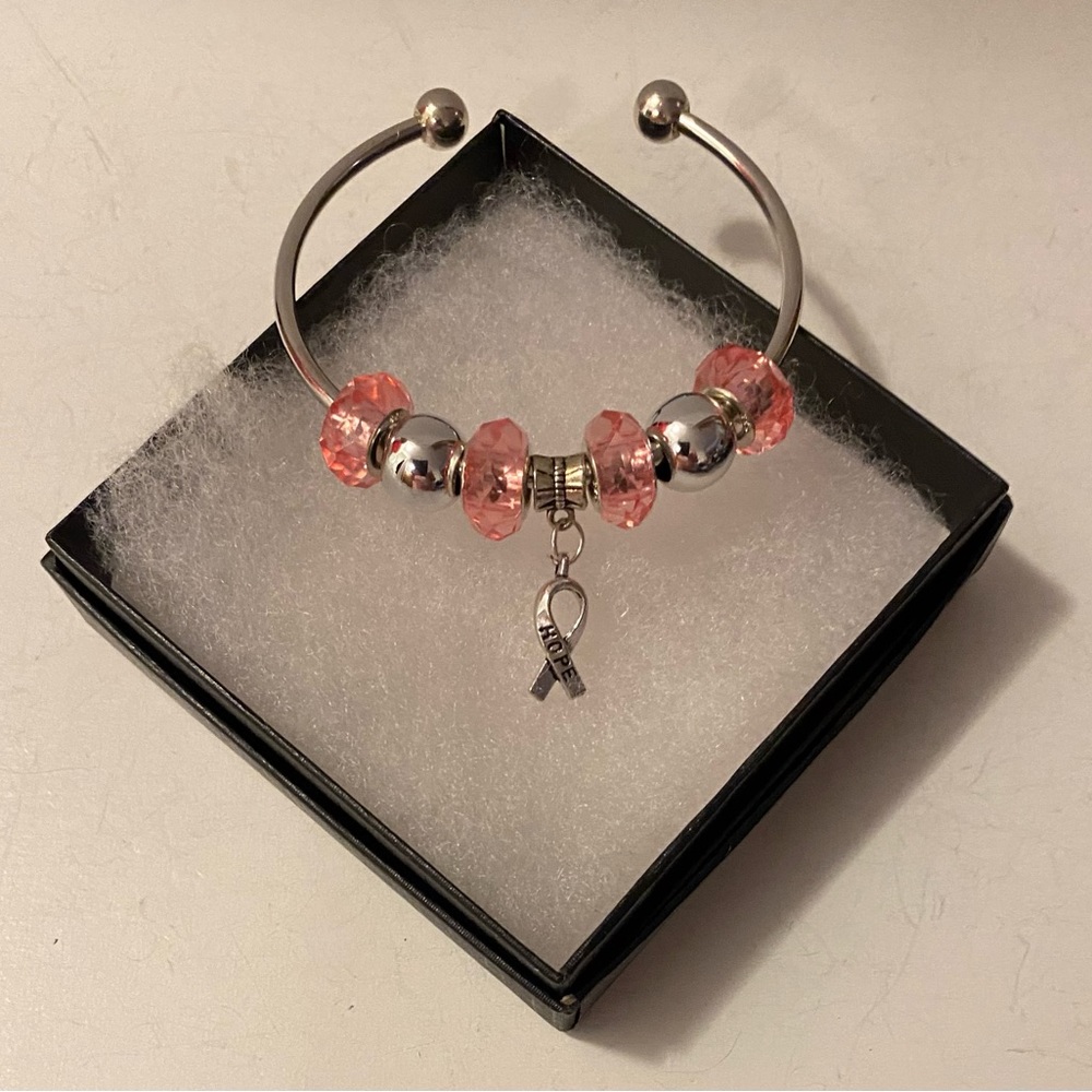 NEW European charms on a bangle with cancer ribbon charm